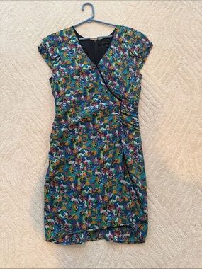 Marc Jacobs Teal, Purple and Green Floral Wrap Dress